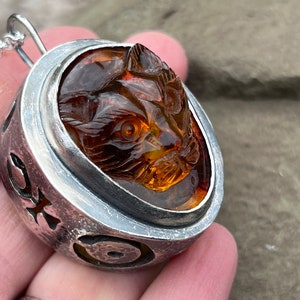 The Alchemist Cat Lantern Locket. Sterling Silver, Baltic Amber. Primitive, Raw, Organic, Earthy, Wabi Sabi, Darkness, Light, Boho, Bohemian image 6