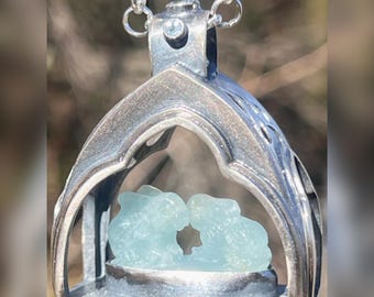 Safe Home for Bunnies. Blue, Easter, Raw, Organic, Earthy, Wabi Sabi, Boho, Bohemian, Animals, Rabbits, Sterling Silver, Aquamarine, Topaz.