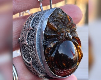 Spider Web Locket. Raw, Organic, Earthy, Goth, Halloween, Venom, Poison, Boho, Bohemian, Keepsake, Purple, Amber, One of a Kind.