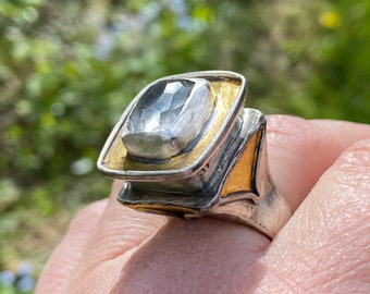 Keum Boo Poison Ring. Fine and Sterling Silver, Gold, Aquamarine. Primitive, Raw, Organic, Medieval, Witchcraft, Boho, Bohemian.