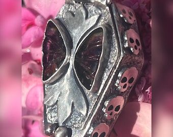 Coffin, Butterfly, Skulls Locket. Halloween, Gothic, Red, Raw, Organic, Earthy, Death, Witchcraft, Boho, Bohemian, Keepsake, Memories