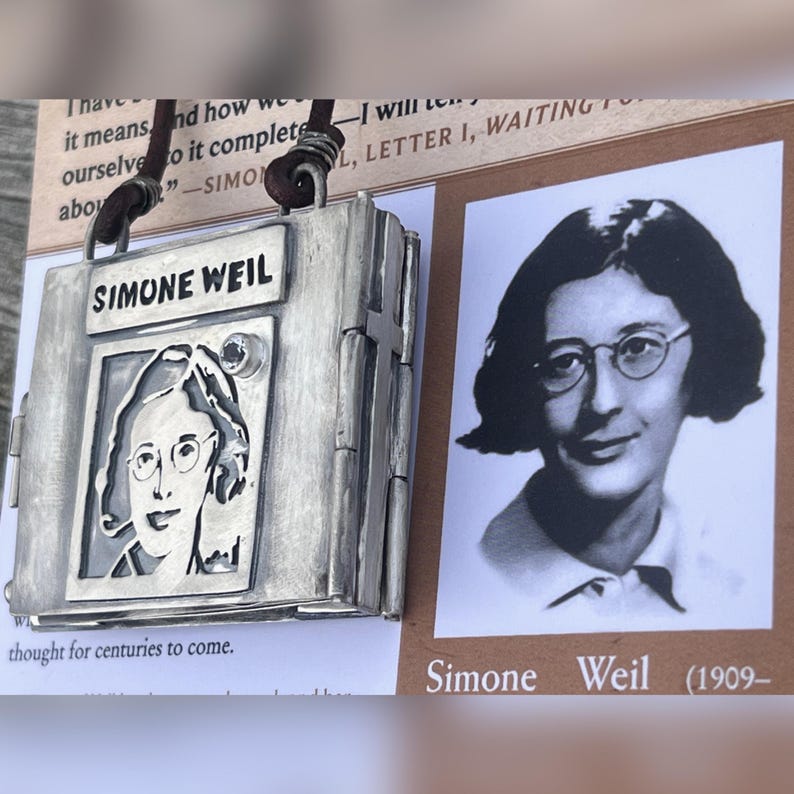 Simone Weil Book Locket. God, Enlightenment, Prayer, Spiritual, Wisdom, Friendship, Devotion, Cross, Sacrifice, Christianity, Bird. image 17