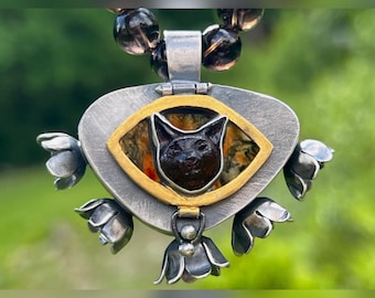 Evil Eye Cat Locket. Raw, Organic, Earthy, Wabi Sabi, Boho, Bohemian, Witchcraft, Magic, Seer, Supernatural, Amulet, Halloween