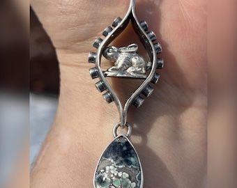 Winter Bunny Pod Pendant. Blue, Ice, Cold, Hope, Trapped, Raw, Organic, Earthy, Wabi Sabi, Boho, Bohemian.