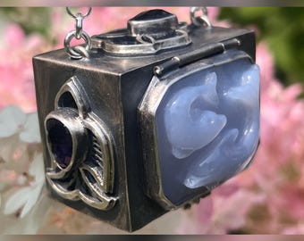 Fish Tank Lantern Locket. Blue, Lavender, Dolphin, Raw, Organic, Earthy, Boho, Bohemian, Meditation, Enlightenment, Wabi Sabi