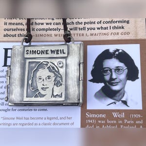 Simone Weil Book Locket. God, Enlightenment, Prayer, Spiritual, Wisdom, Friendship, Devotion, Cross, Sacrifice, Christianity, Bird. image 3