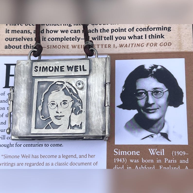 Simone Weil Book Locket. God, Enlightenment, Prayer, Spiritual, Wisdom, Friendship, Devotion, Cross, Sacrifice, Christianity, Bird. image 3