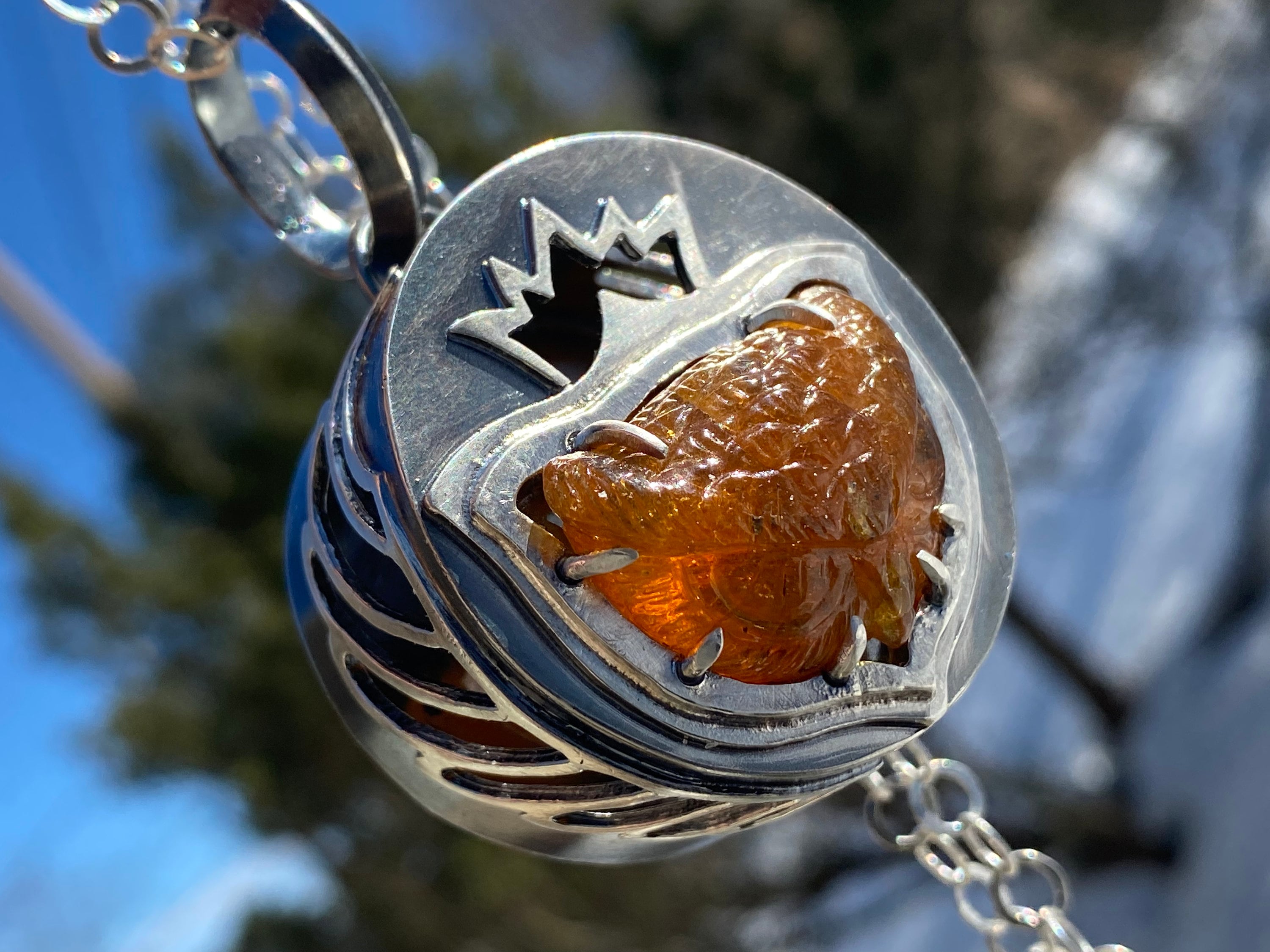 Wise King Owl Lantern Locket. Sterling Silver, Tourmaline. Amulet, Talisman, Light, Organic, Raw, Ea