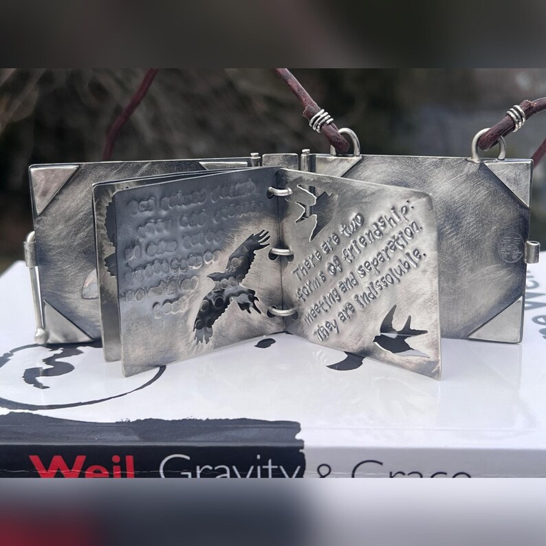 Simone Weil Book Locket. God, Enlightenment, Prayer, Spiritual, Wisdom, Friendship, Devotion, Cross, Sacrifice, Christianity, Bird. image 16