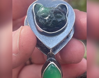 Spring Green Cat Locket. Pillbox, Keepsake, Heart, Raw, Organic, Earthy, Boho, Bohemian, Secret, Poison, New Hope.