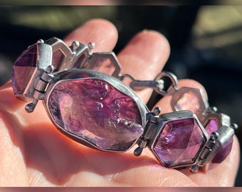 Purple Reptile Statement Bracelet. Lizard, Snake, Hexagons, Hinges, Raw, Organic, Earthy, Wabi Sabi, Boho, Bohemian, Pyramids, Rejuvenation