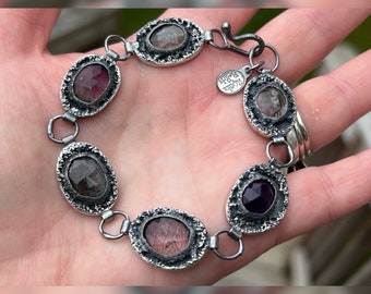 Graveyard Path Bracelet. Halloween, Gothic, Raw, Organic, Wabi Sabi, Black, Silver, Purple, Twilight, Eerie, Ghost, Grave.