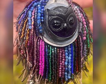 The Psychedelic Owl Locket. Raw, Organic, Earthy, Tribal, Boho, Bohemian, Purple, Blue, Mental Health, Wisdom, Keepsake, Meditation