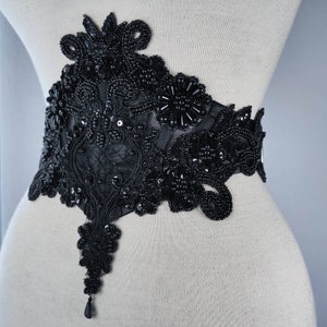 Waist-belt "Hibiscus". Gothic mesh corset belt heavy beaded. Adjustable & Light boned.