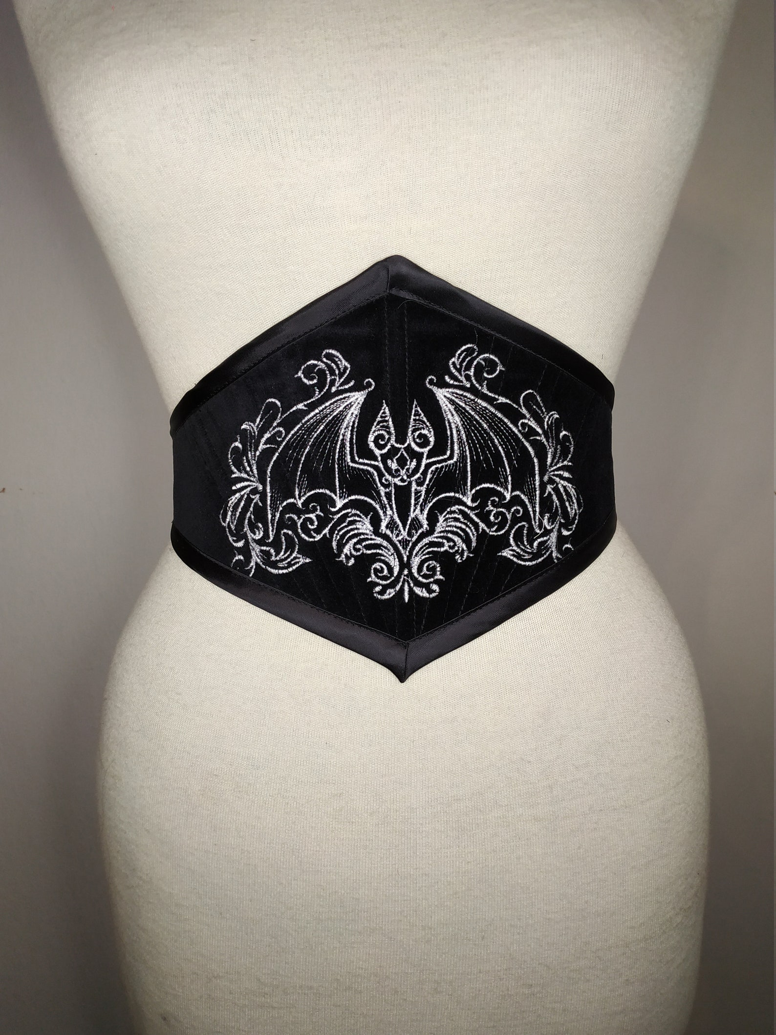 Gothic goth black velvet corset waistbelt embroidered with Etsy