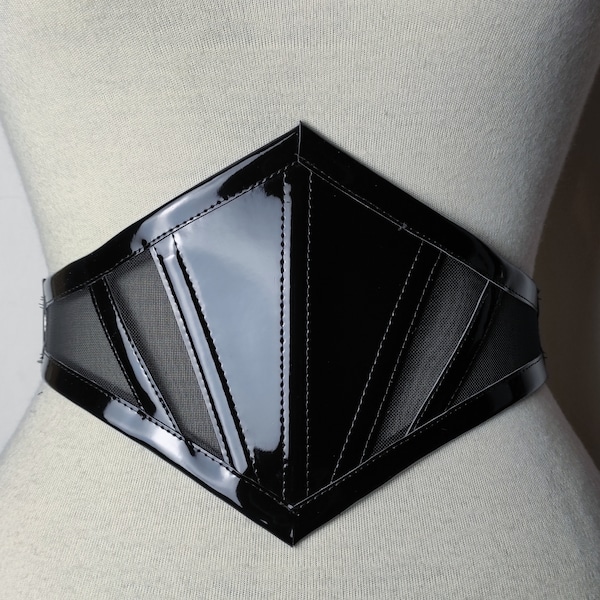 Waist-belt "Azalea". Gothic glossy pvc and mesh corset waist-belt. Adjustable & Light boned.