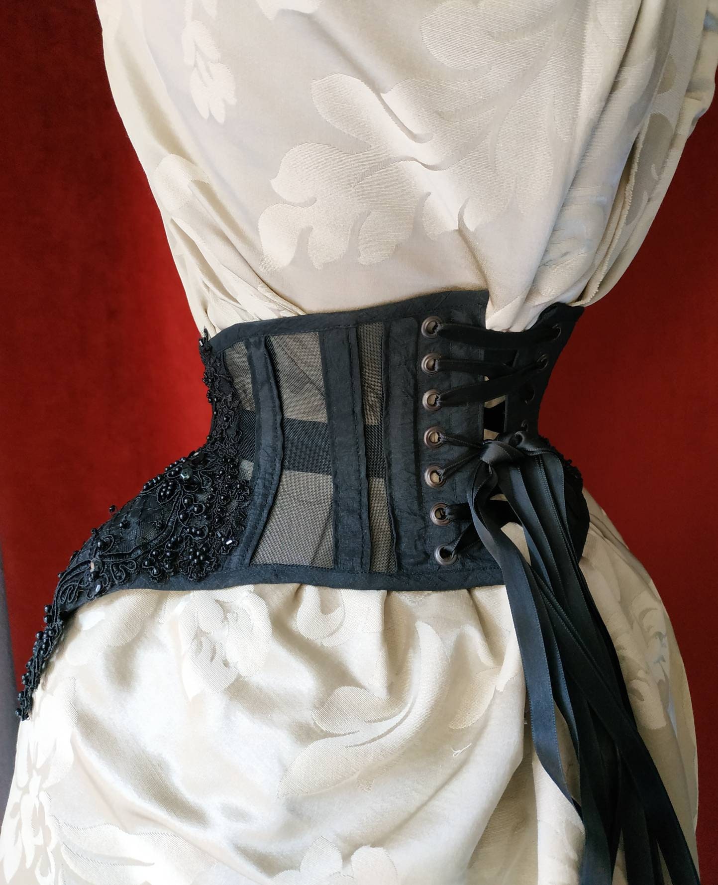 Vintage Women’s Black Victorian Style Beaded Corset Belt Black Under Bust Corset Belt | Linda Clay – Linda Clay  main image 4