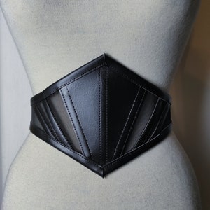 Gothic vegan leather and mesh corset waist-belt. Adjustable & Light boned.
