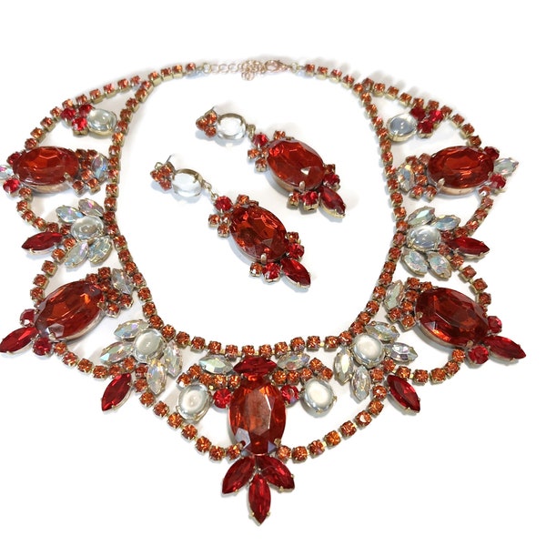 Czech Glass Red Statement Necklace and matching earrings