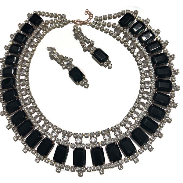 Husar D.  Black Czech Glass Bib Style Collar Necklace, Statement Necklace