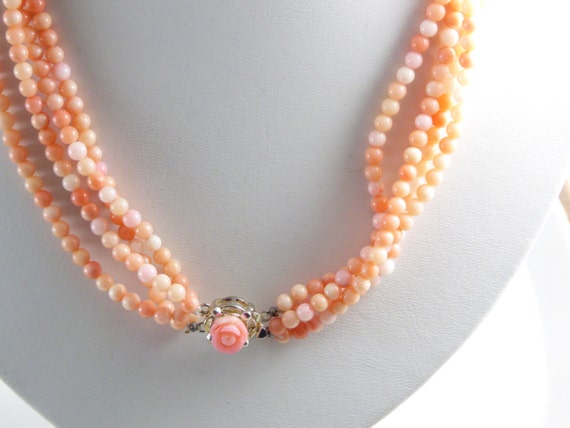 Angel Skin Coral Natural 4 Strand Necklace with C… - image 4