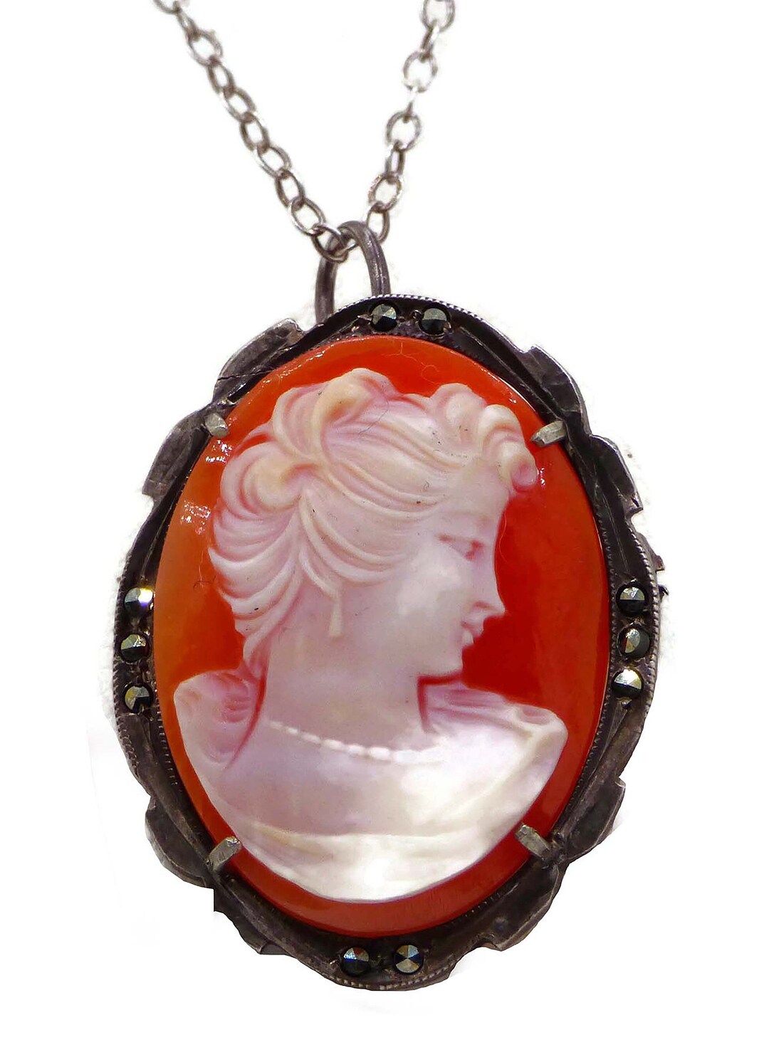 Art Deco Shell Cameo Sterling Brooch Necklace - Etsy