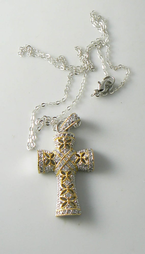 Elegant Cubic Zirconia Cross Pendant and Sterling 