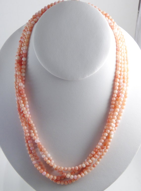 Angel Skin Coral Natural 4 Strand Necklace with C… - image 2