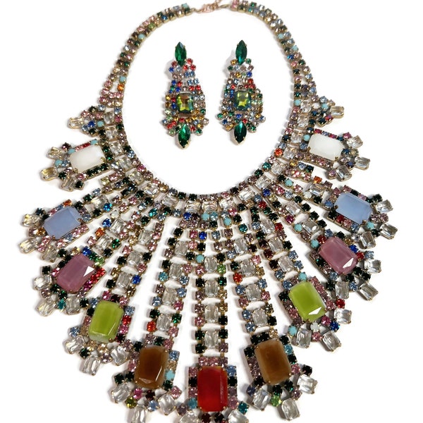 Czech Glass Colorful Statement Necklace and matching earrings