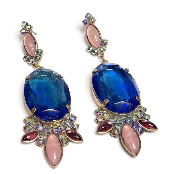 Czech Glass Husar D Blue and Pink Earrings