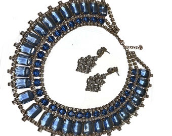 Husar D.  Blue Czech Glass Bib Style Collar Necklace, Statement Necklace