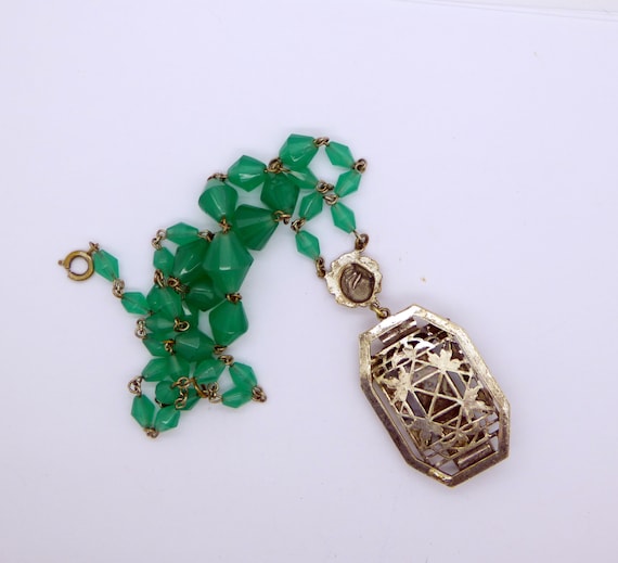 Vintage Chrysoprase Glass Czech Necklace Art Deco… - image 4