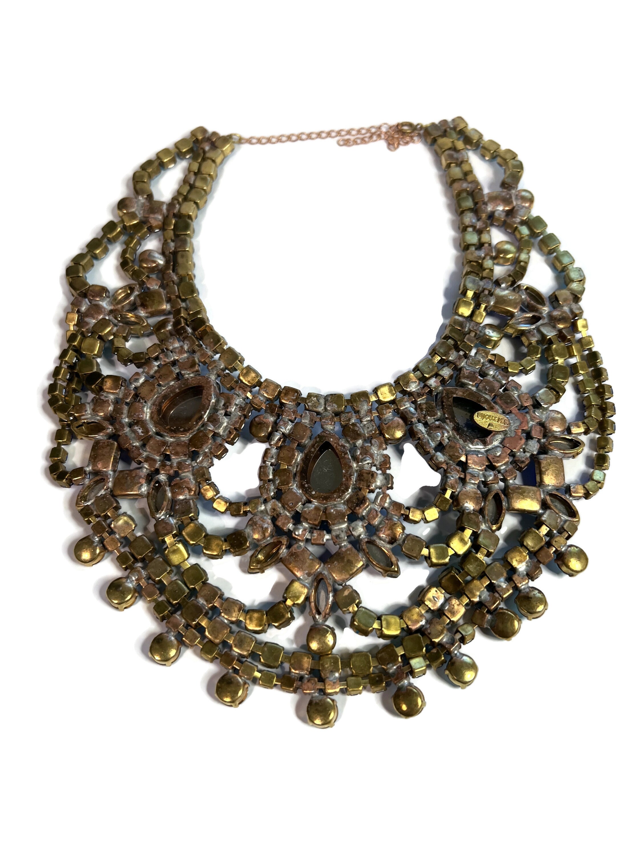 ビンテージ/BIJOUX.M.G/刻印/チェコガラス/ネックレス/ハート/ブルー ビンテージ/BIJOUX.M.G/刻印/チェコガラス/ネックレス/ハート