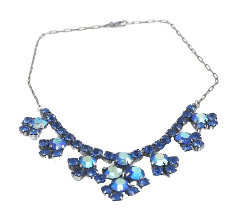 Vintage Bright Blue AB Rhinestone Necklace - Etsy