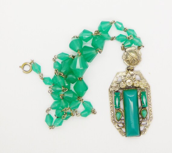 Vintage Chrysoprase Glass Czech Necklace Art Deco… - image 3