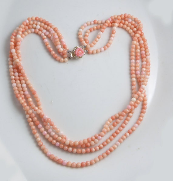 Angel Skin Coral Natural 4 Strand Necklace with C… - image 3