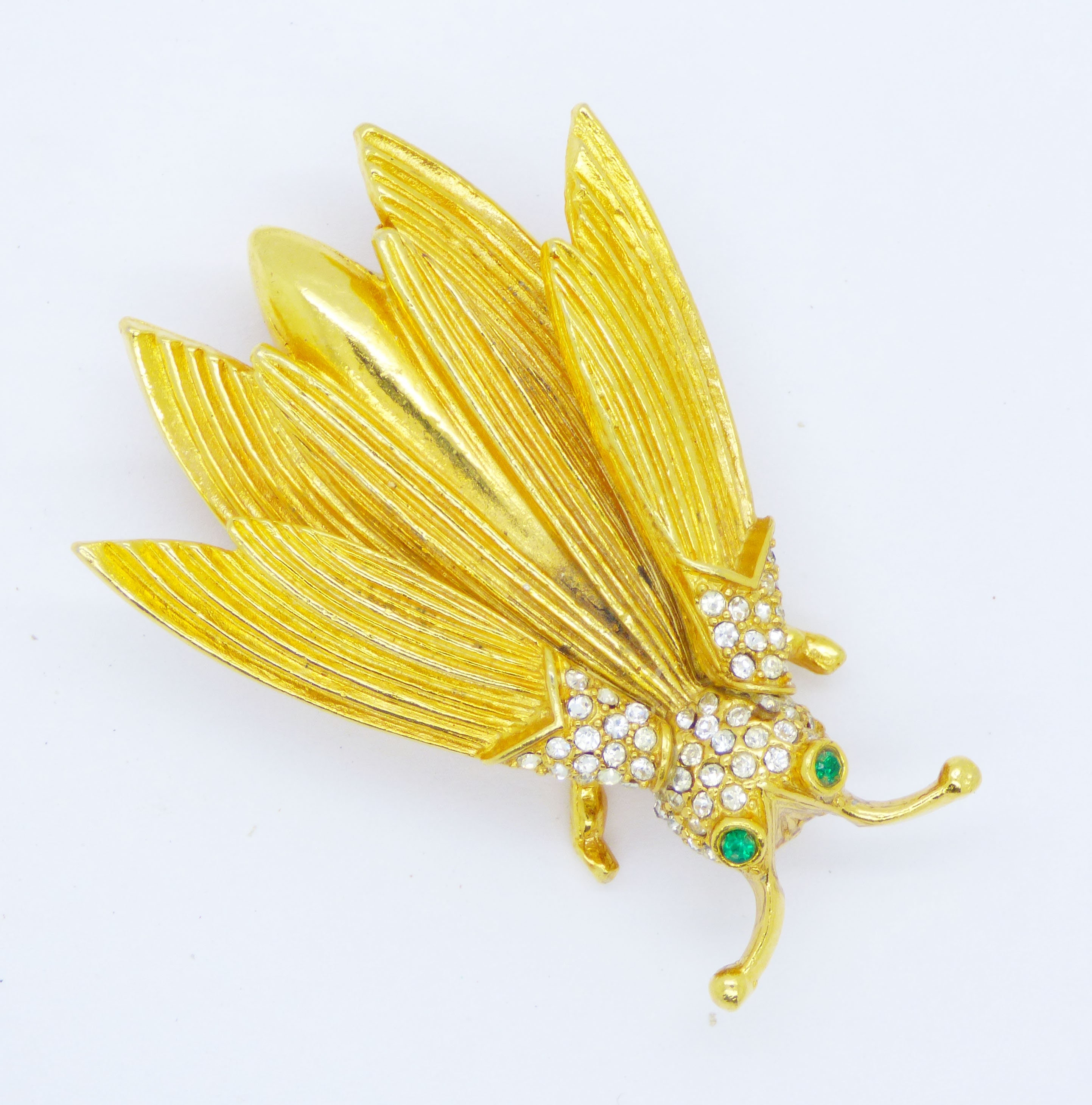 Vintage Gold Tone Rhinestone Trembler Winged Insect Bug Brooch - Etsy