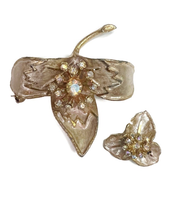 Vintage Brushed Gold BSK Flower Brooch and Lapel P