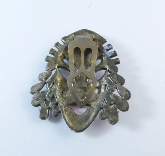 Antique Dress Clip Asian White Painted Face on Pot Metal, Rhinestone View 3