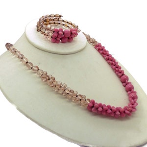 Vintage Miriam Haskell Pink Art Glass Necklace and Bracelet