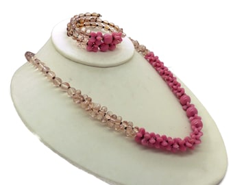 Vintage Miriam Haskell Pink Art Collar de cristal y pulsera