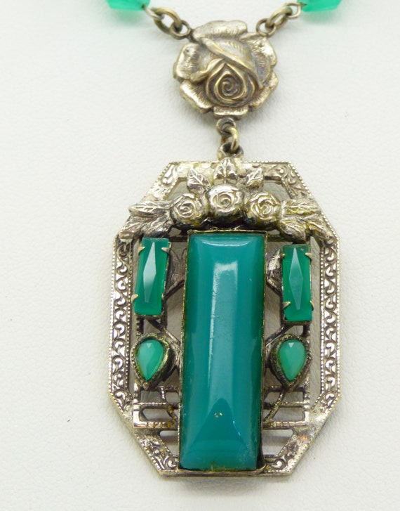 Vintage Chrysoprase Glass Czech Necklace Art Deco… - image 2