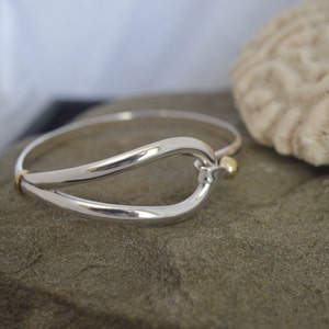 Designer Inspired Solid 925 Sterling Silver Bangle Bracelet with Brass Trim Free Shipping (US)