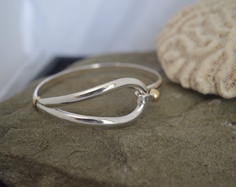 Designer Inspired Solid 925 Sterling Silver Bangle Bracelet with Brass Trim Free Shipping (US)