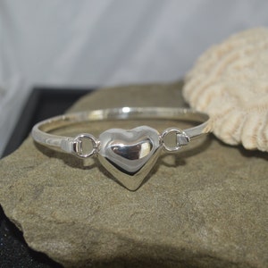 Puffed Heart Solid .925 Sterling Silver Bangle Bracelet Free Shipping (US)