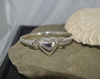 Puffed Heart Solid .925 Sterling Silver Bangle Bracelet Free Shipping (US)