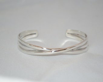 Solid 925 Sterling Silver Designer Inspired JAF Tripple Cross Cuff Style Bracelet Hand made