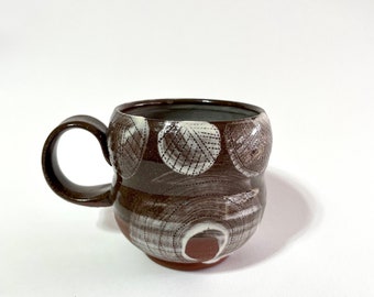 READY TO SHIP: Handmade coffee mug tea mug Terracotta Mug with white slip decoration. Modern red clay handmade mug made in Michigan