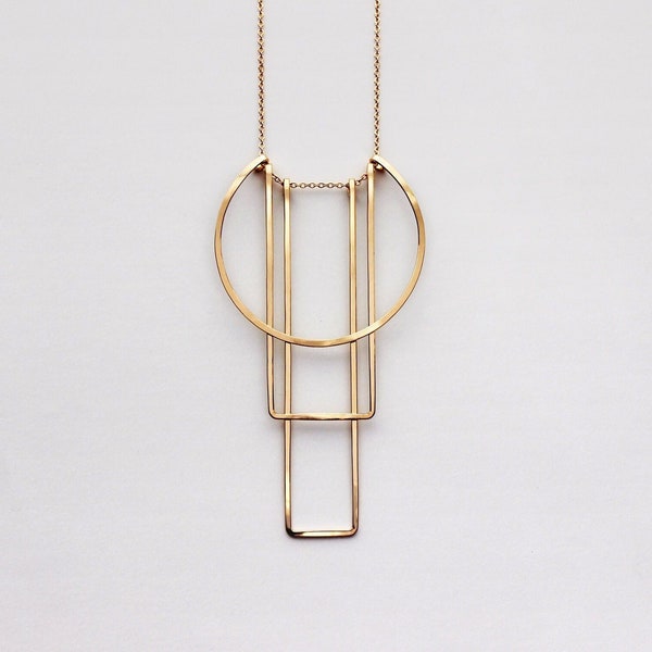 Handmade Art Deco Gold Necklace, Delicate, Gifts for Architects, Gifts for Her, Gifts for Them, Silver, Hammered, Minimalist, Geometric