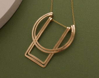 Collier Art déco géométrique avec remplissage d'or, collier tendance, argent sterling, bijoux minimalistes, pendentif moderne, cadeau pour elle, cadeaux pour elle